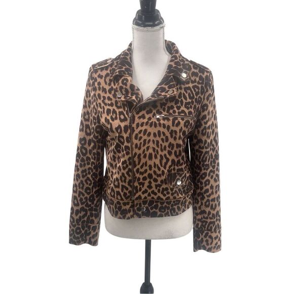 Azi Leopard Print Moto Jacket with Silver Hardware - Picture 13 of 16